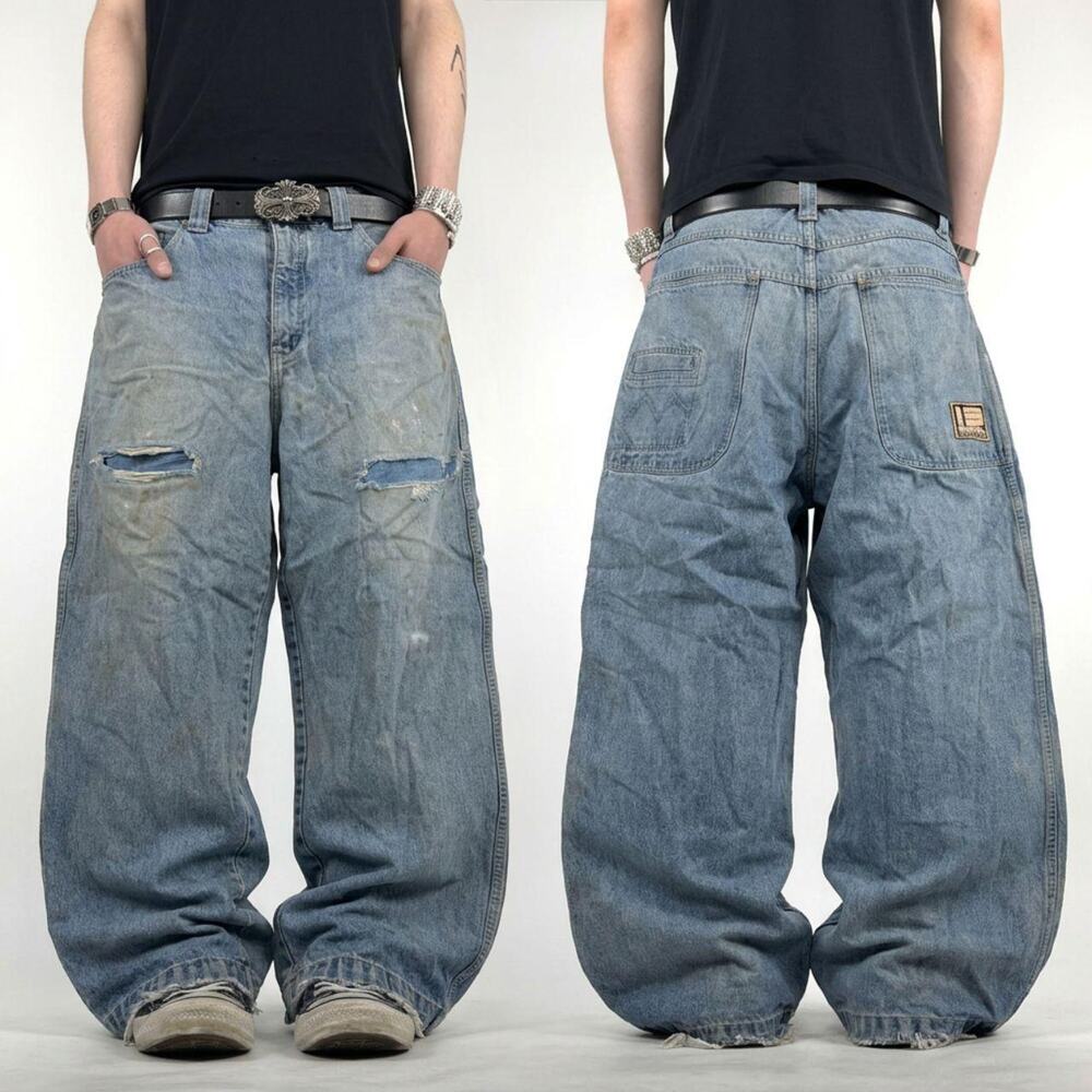 Vintage y2k embroidered distressed skater grunge baggy wide leg jeans